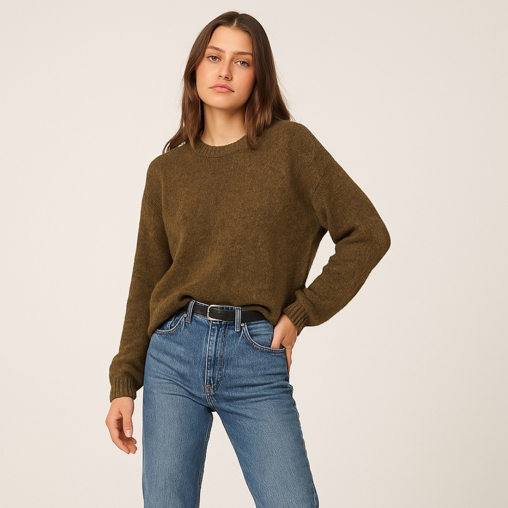 ONE GREY DAY Alpaca Wool Swester Lightweight Luxary Green Brown XS